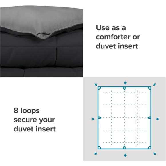 Queen Comforter - Reversible Colors - Goose Down Alternative - Ultra-Soft - Picture 3 of 7